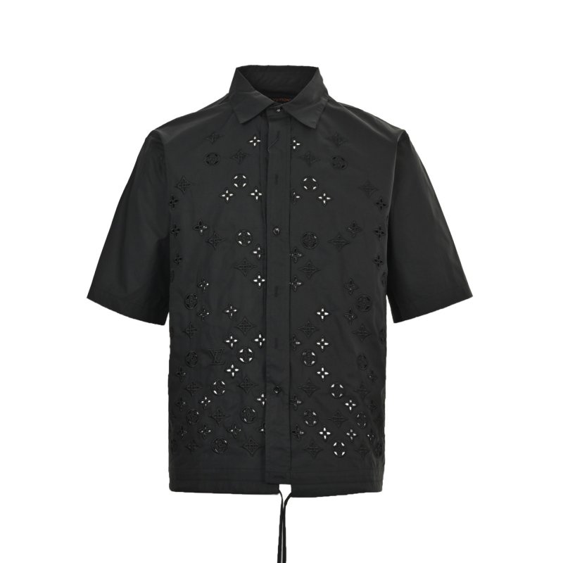 Black Monogram Short Sleeve Button-Up Shirt view