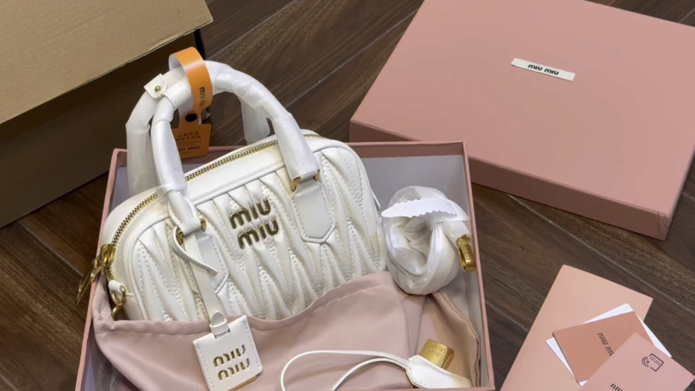 Miu Miu White Quilted Leather Bowling Bag