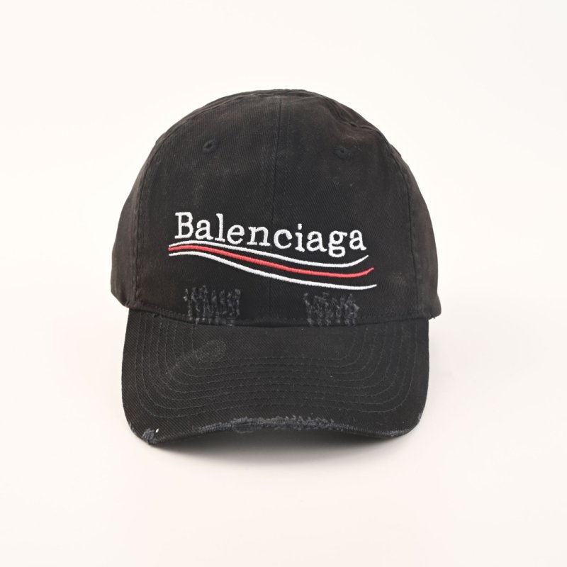 Balenciaga Distressed Wave Logo Baseball Cap Black