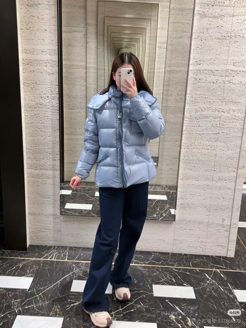 Light Blue Puffer Down Jacket with Quilted Design view