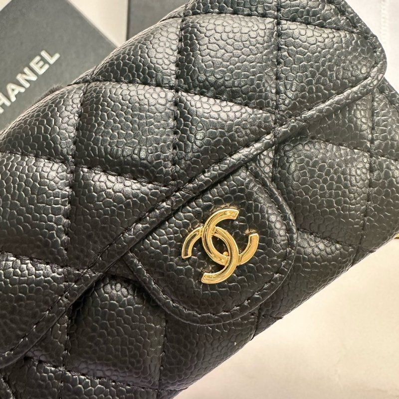 Chanel CF Black Quilted Caviar Card Holder Wallet view