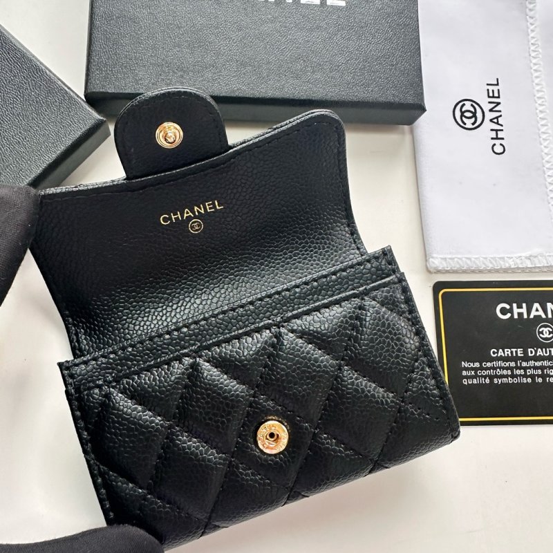 Chanel CF Black Quilted Caviar Card Holder Wallet view