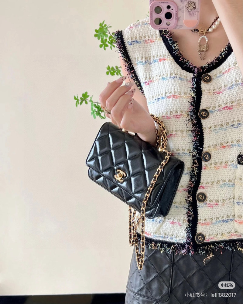 Chanel Black Quilted Crossbody Bag with Gold Chain Strap view