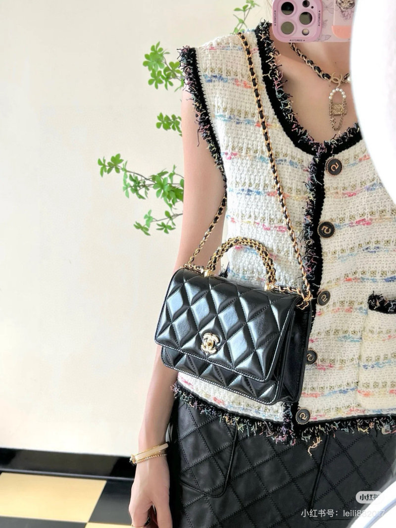Chanel Black Quilted Crossbody Bag with Gold Chain Strap view