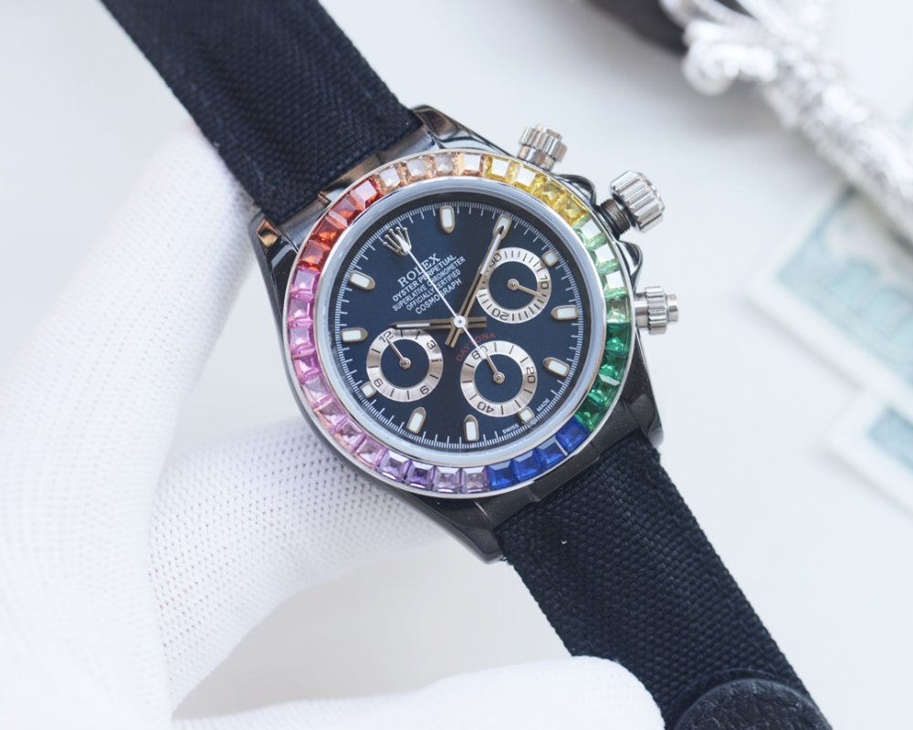 Rolex Daytona 43mm Chronograph Rainbow Bezel Black Dial