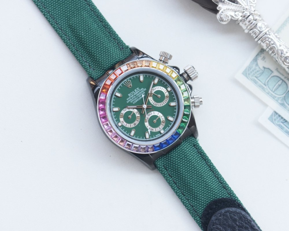 Rolex Daytona 43mm Chronograph Rainbow Bezel Black Dial view