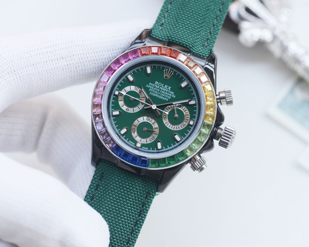 Rolex Daytona 43mm Chronograph Rainbow Bezel Black Dial view
