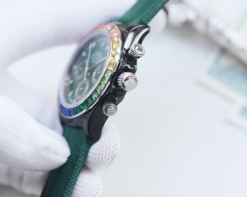 Rolex Daytona 43mm Chronograph Rainbow Bezel Black Dial view