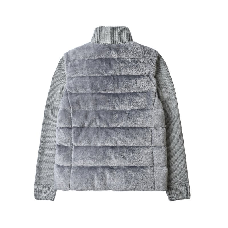 Beige Quilted Down Puffer Jacket with Ribbed Sleeves view