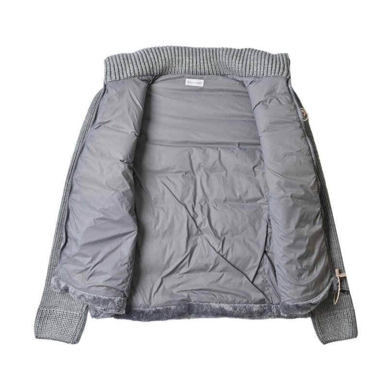 Beige Quilted Down Puffer Jacket with Ribbed Sleeves view