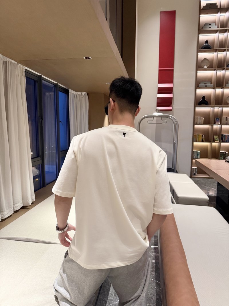 Ami Paris Inspired Cream T-Shirt with Red Logo Print view
