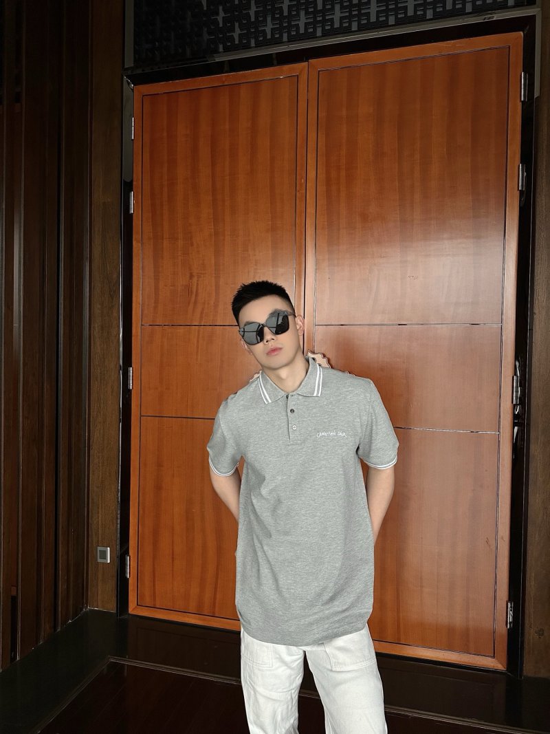 Grey Tipped Collar Polo Shirt