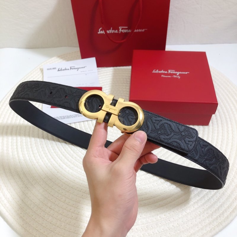 Salvatore Ferragamo Gancini Black Leather Belt 34mm