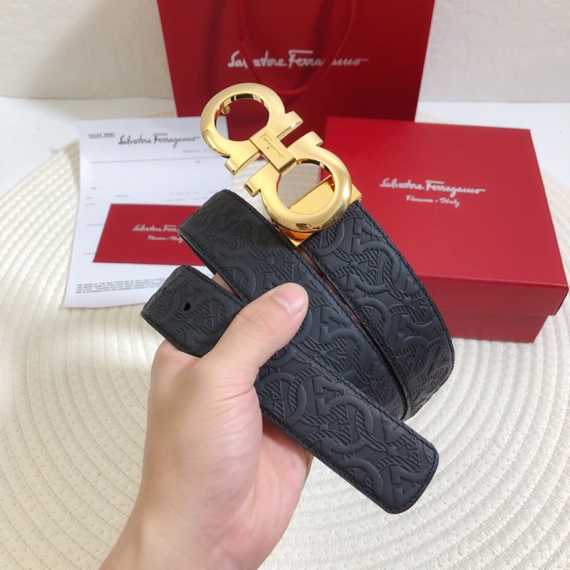 Salvatore Ferragamo Gancini Black Leather Belt 34mm view