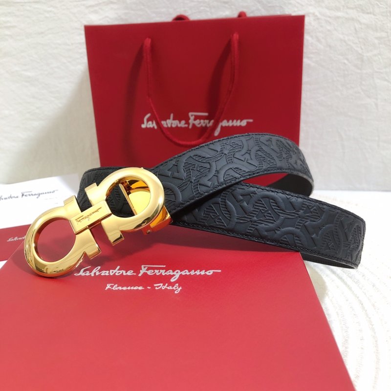 Salvatore Ferragamo Gancini Black Leather Belt 34mm view