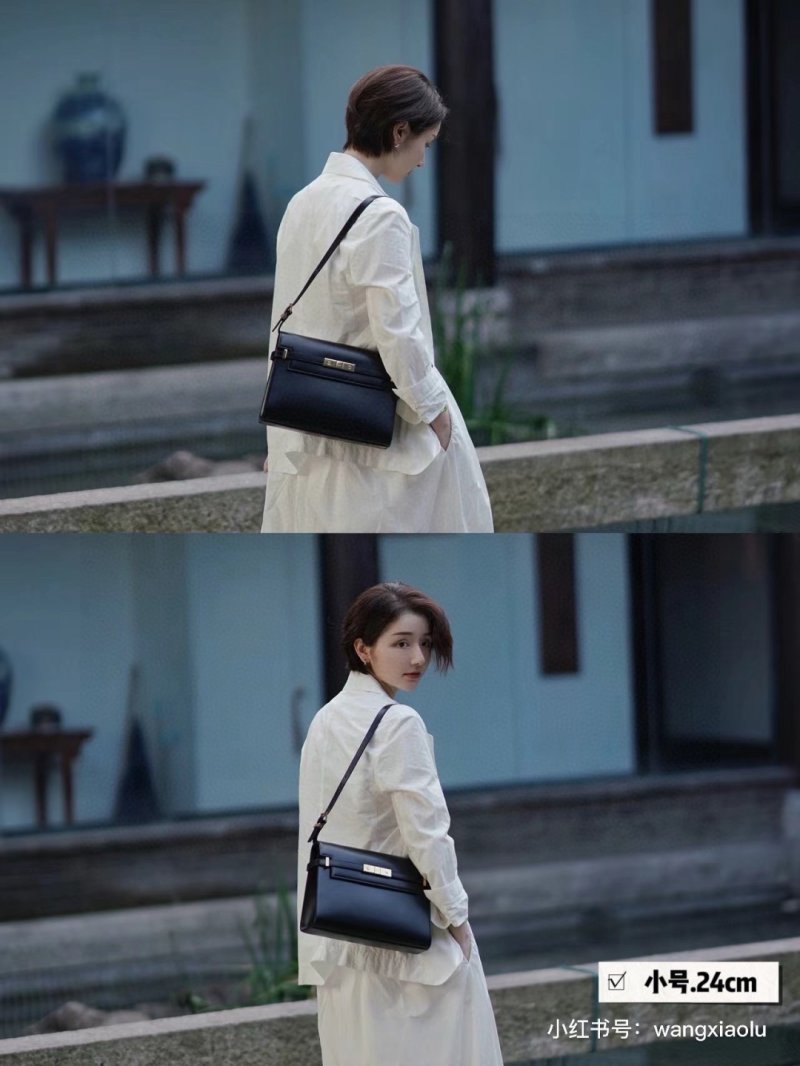 Black Structured Shoulder Bag with Top Handle 24cm