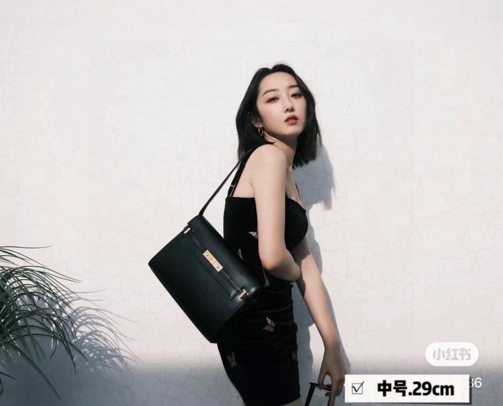 Black Structured Shoulder Bag with Top Handle 24cm view
