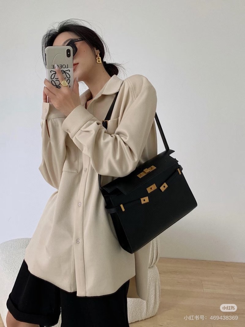 Black Structured Shoulder Bag with Top Handle 24cm view