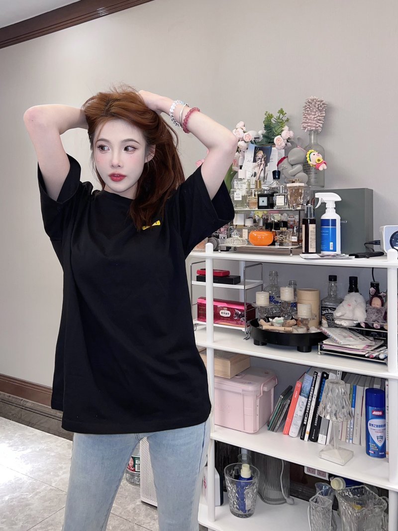 Black Oversized Short Sleeve T-Shirt with Yellow Embroidery view