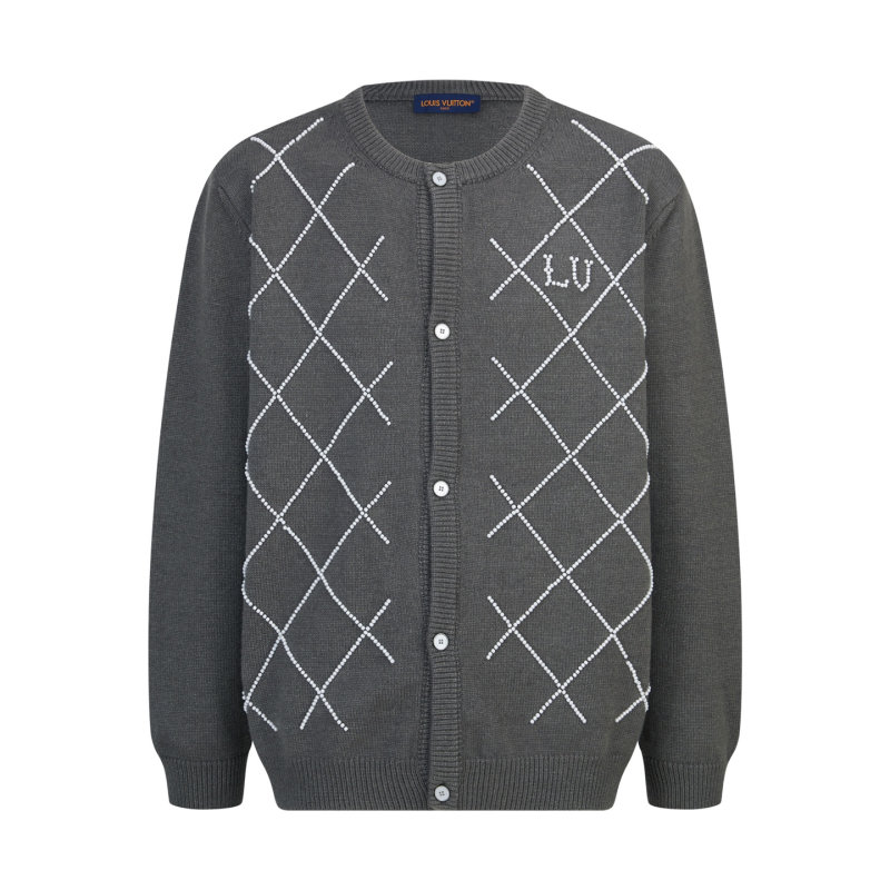 Louis Vuitton Diamond Quilted Knit Cardigan Charcoal Grey