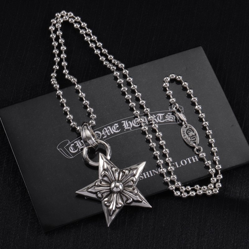 Chrome Hearts Silver Five-Pointed Star Pendant Necklace