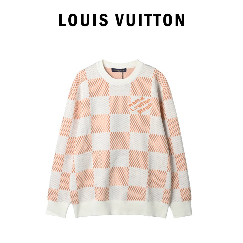 Louis Vuitton Damier Jacquard Crew Neck Sweater Cream Orange