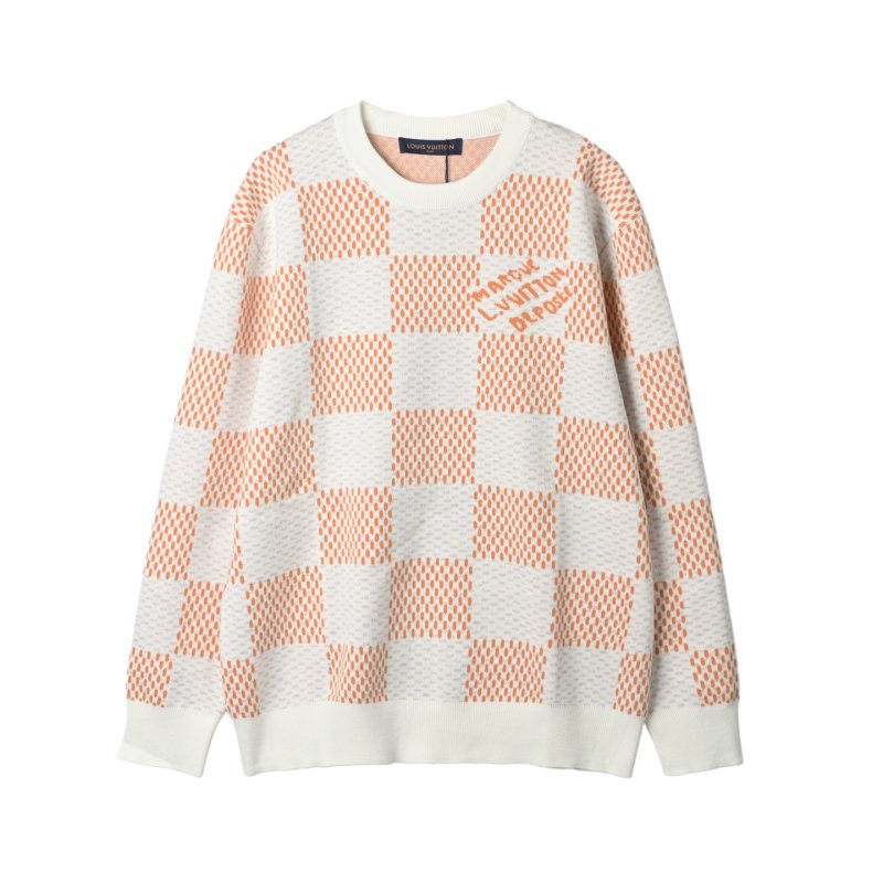 Louis Vuitton Damier Jacquard Crew Neck Sweater Cream Orange view