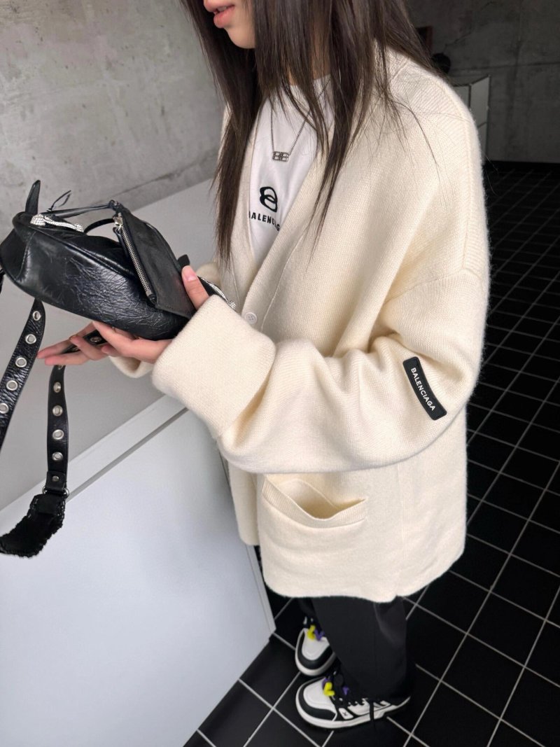 Balenciaga Cream Wool Blend Oversized Cardigan