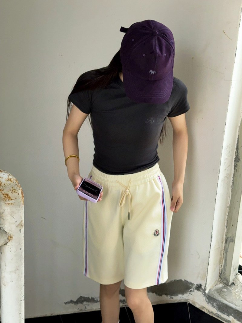 Moncler Cream Striped Shorts with Drawstring view