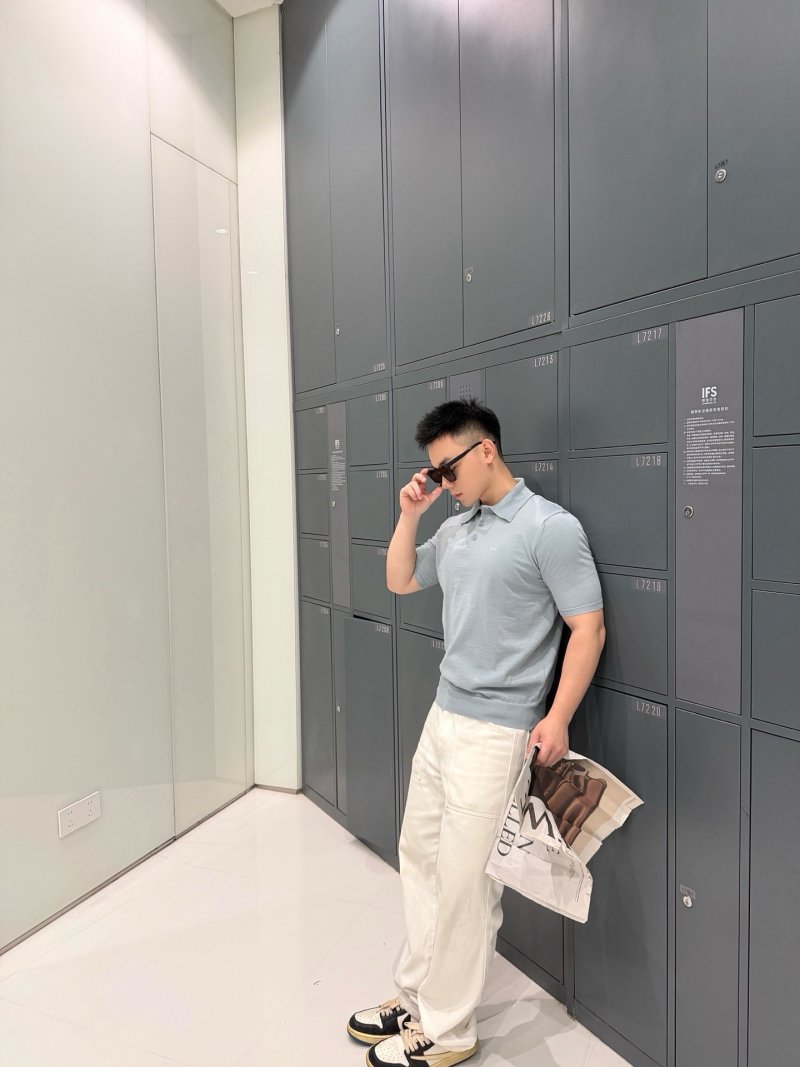 Prada Embroidered Logo Knit Polo Shirt - Sage Green view