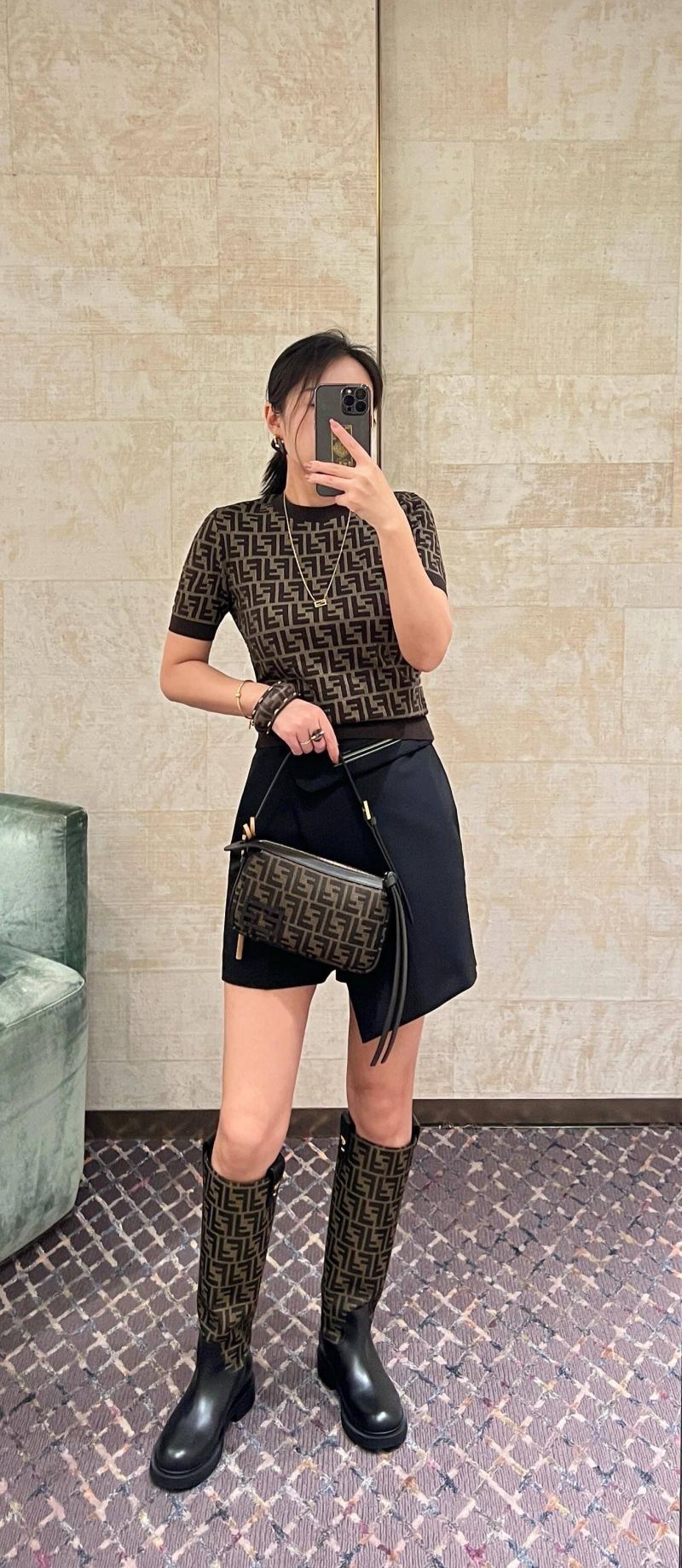 Monogram Pattern Short Sleeve T-Shirt Brown view
