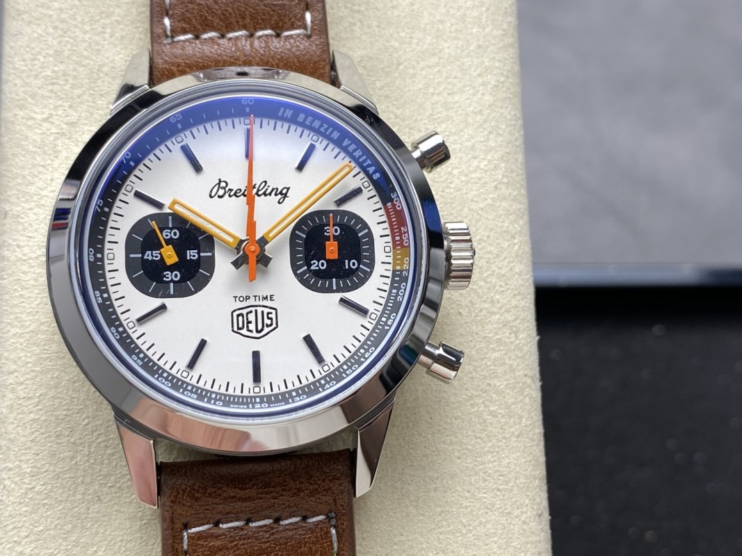 Breitling Top Time Chronograph White Dial Brown Leather