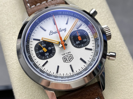 Breitling Top Time Chronograph White Dial Brown Leather view 2