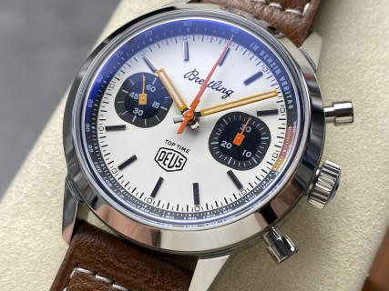 Breitling Top Time Chronograph White Dial Brown Leather view 3