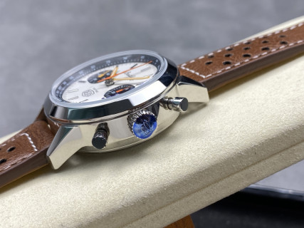 Breitling Top Time Chronograph White Dial Brown Leather view 6