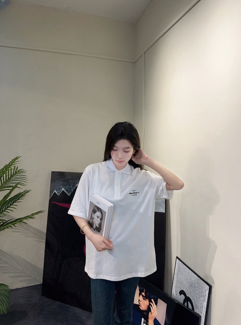 White Short Sleeve Polo Shirt with Chest Graphic view