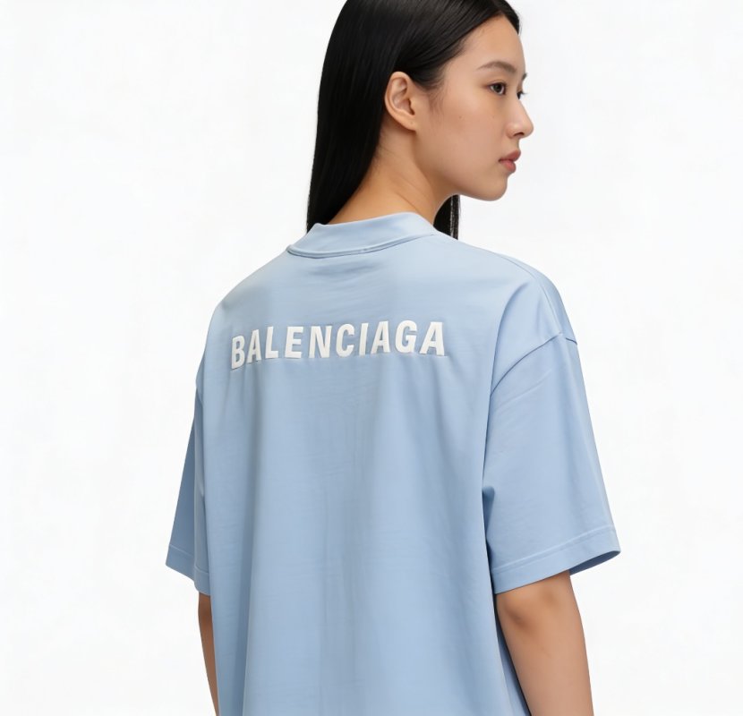 Balenciaga Logo Print T-Shirt Light Blue