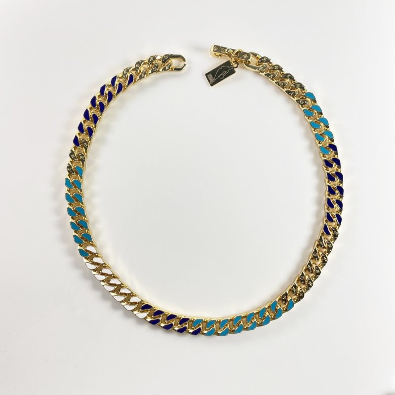 LV NBA Collaboration Gold Cuban Chain Necklace – Blue & Turquoise