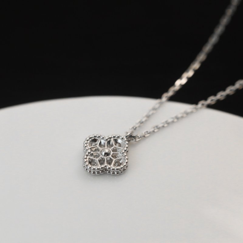 Van Cleef & Arpels Mini Four Leaf Clover Diamond Necklace Silver view