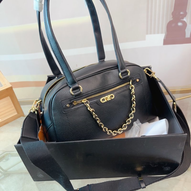 Black Shell Top-Handle Bag with Gold Chain Detail