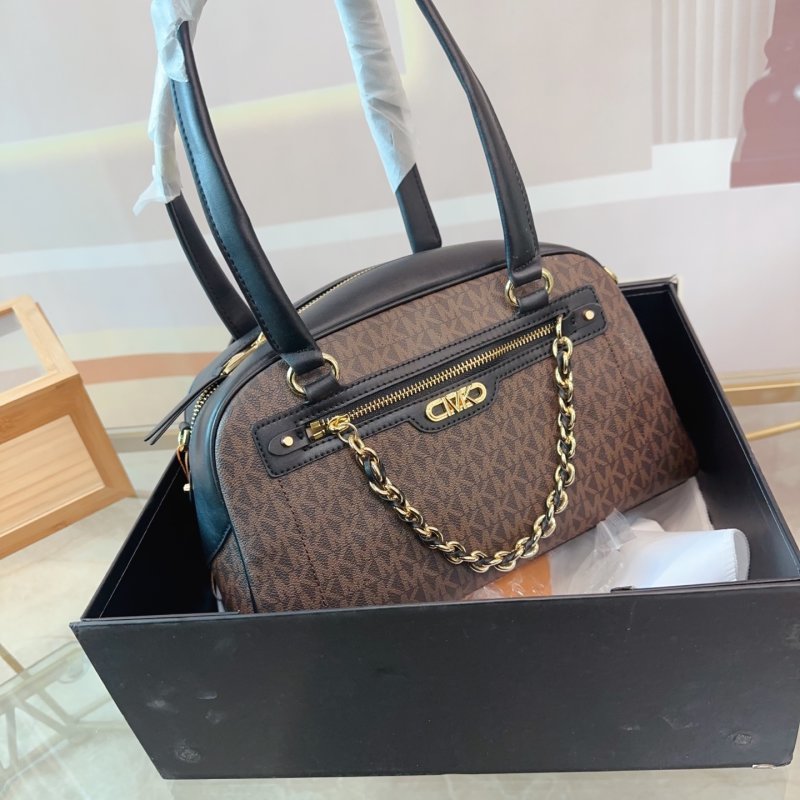 Black Shell Top-Handle Bag with Gold Chain Detail view