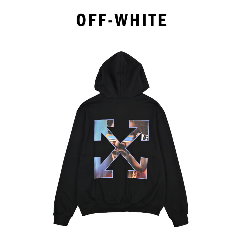 Essentials Black Graphic Hoodie with Oversized Arrow Design view