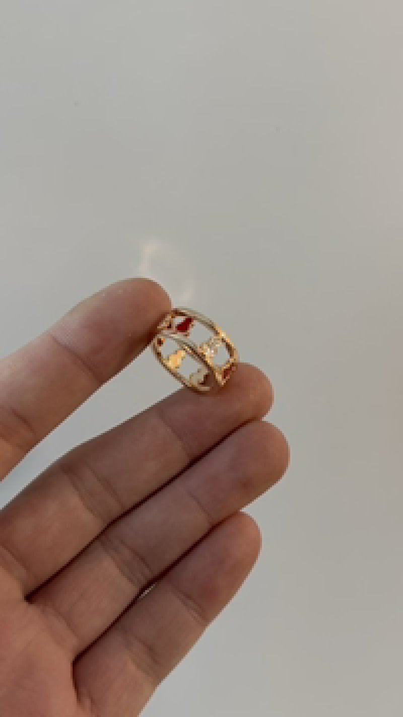 Gold Tone Oval Cutout Ring with Red Stone Accent