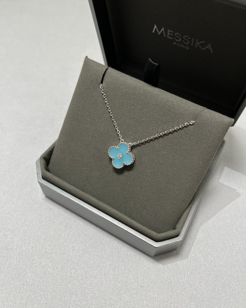Van Cleef & Arpels Clover Ceramic Light Blue Necklace
