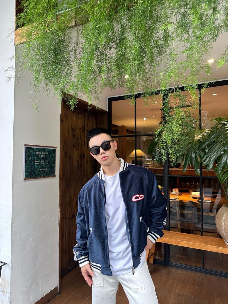 Essentials Navy Zip Bomber Jacket with Striped Trim view