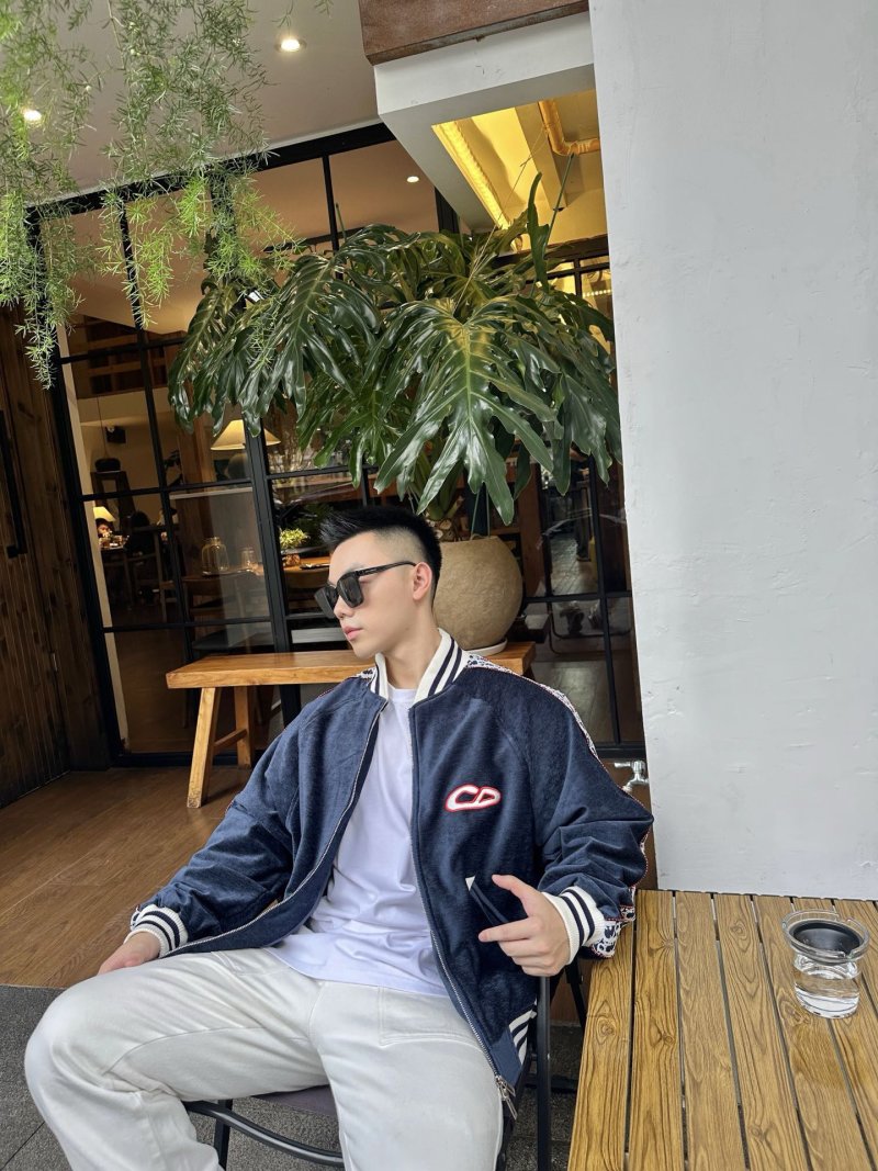 Essentials Navy Zip Bomber Jacket with Striped Trim view