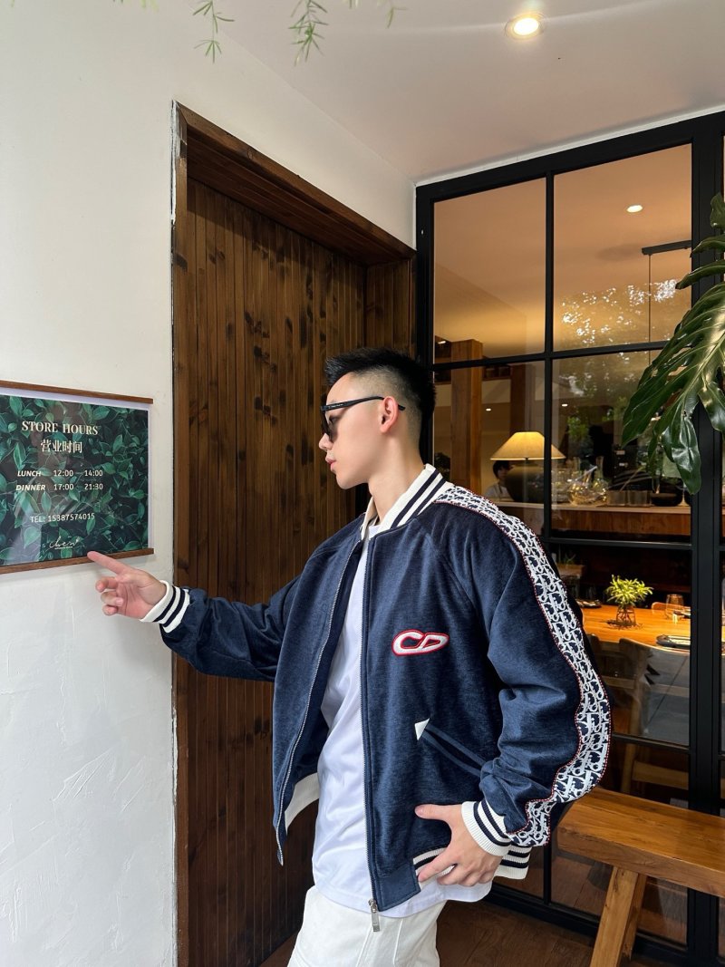Essentials Navy Zip Bomber Jacket with Striped Trim view