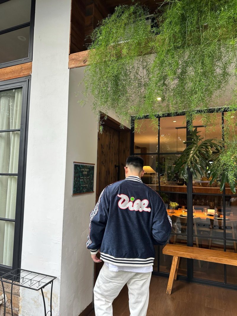 Essentials Navy Zip Bomber Jacket with Striped Trim view