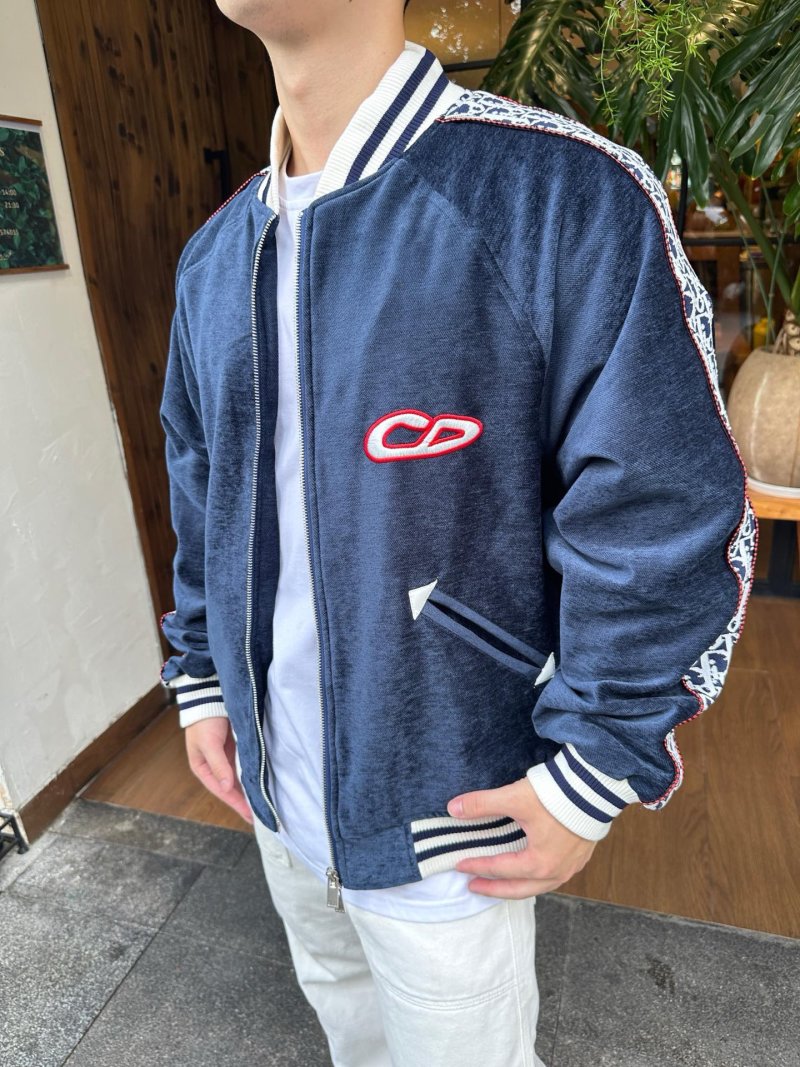 Essentials Navy Zip Bomber Jacket with Striped Trim view