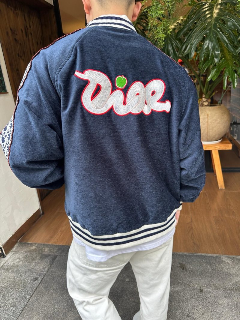 Essentials Navy Zip Bomber Jacket with Striped Trim view